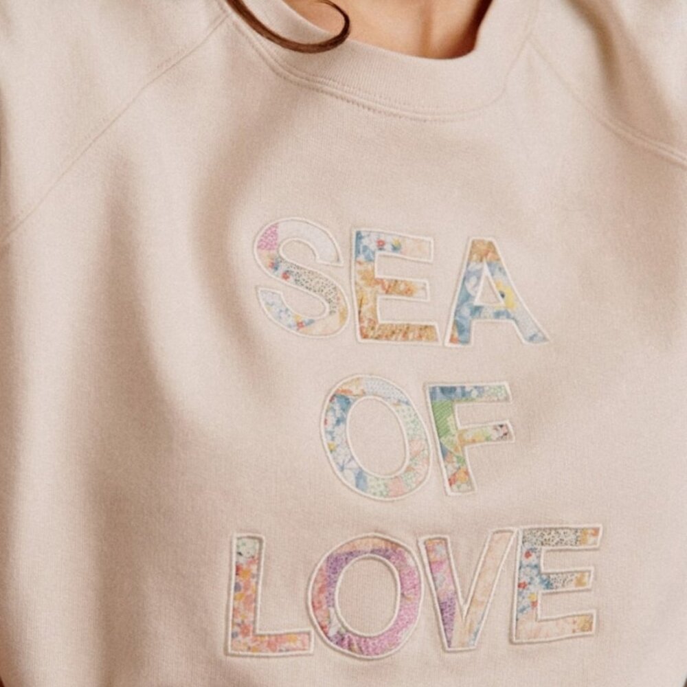 Sezane Cream 'Sea of Love' Floral Appliqué Sweatshirt